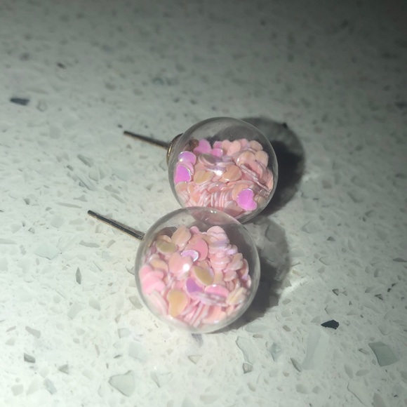 Earrings hearts globe sparkle iridescent stud ball - Picture 5 of 16